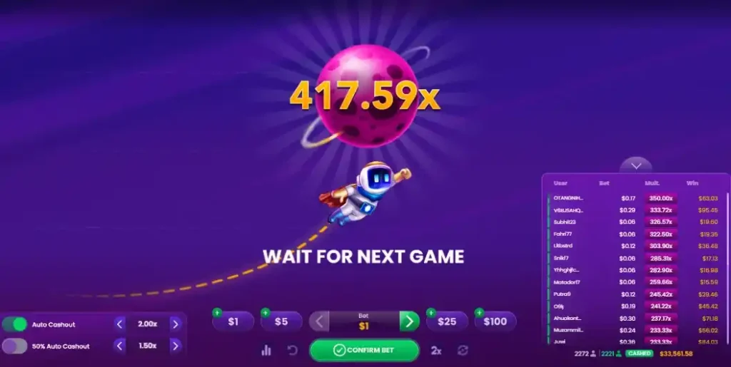Spaceman gameplay screenshot showing 417.59x multiplier