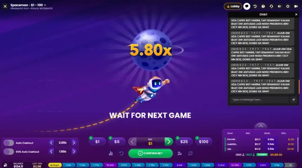 Spaceman crash round finishing at 5.80x