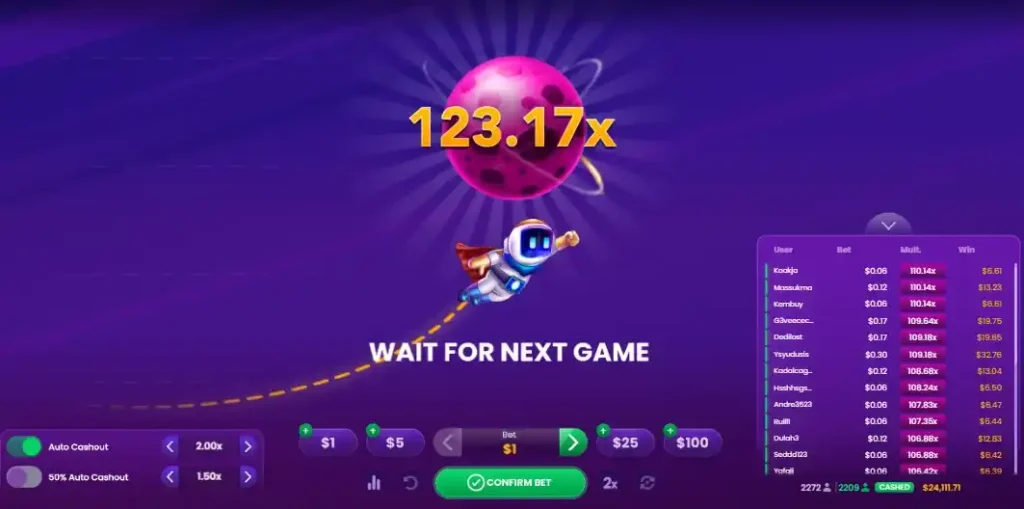 Spaceman game round climbing to 12.17x multiplier