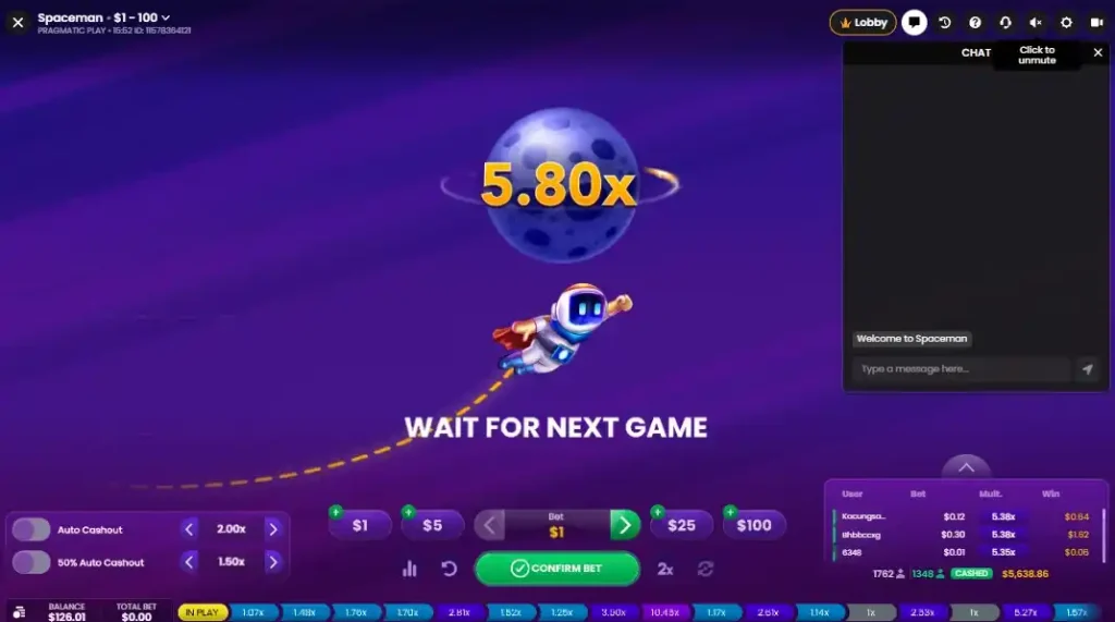 Spaceman crash animation showing rising multiplier curve