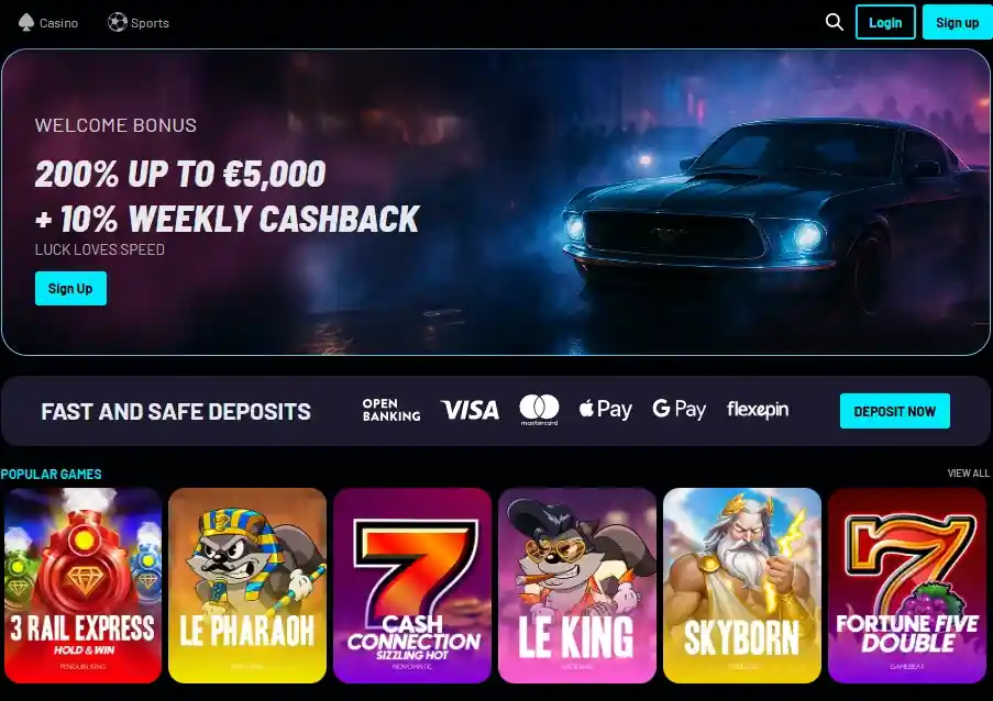Turbo Wins Casino bonuses page with weekly cashback offers